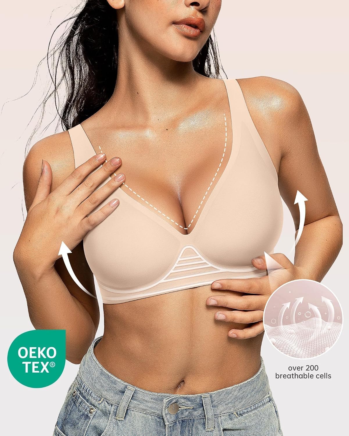 Sujetador Bralette Deep V Sin Aros – Realce y Soporte