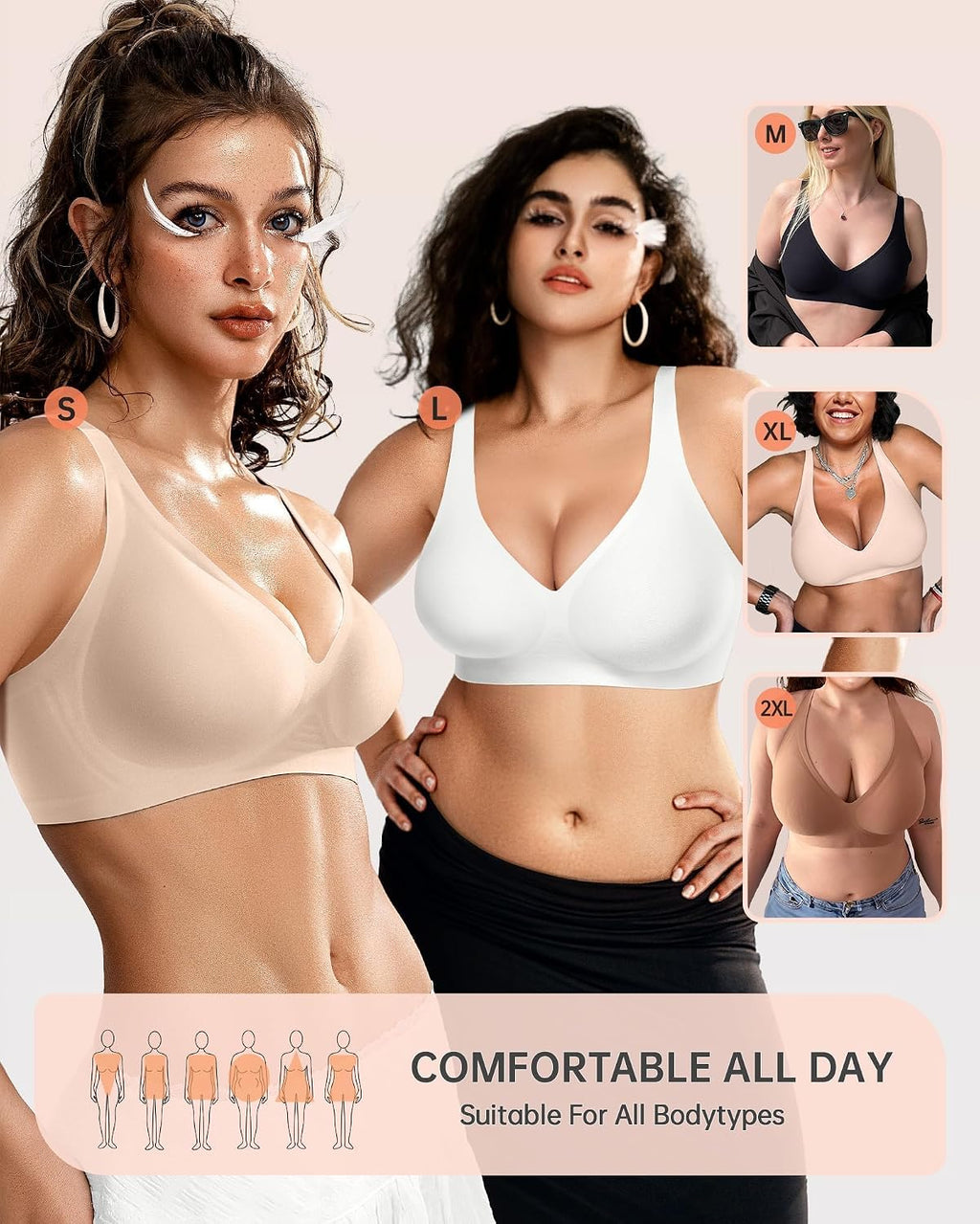 Sujetador Bralette Sin Aros Escote Profundo y Efecto Push Up