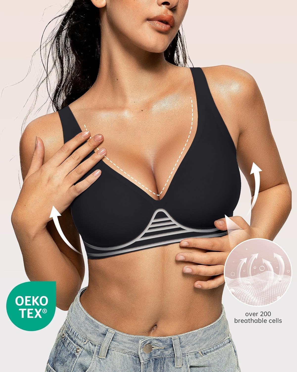 Sujetador Bralette Sin Aros Escote Profundo y Soporte Total