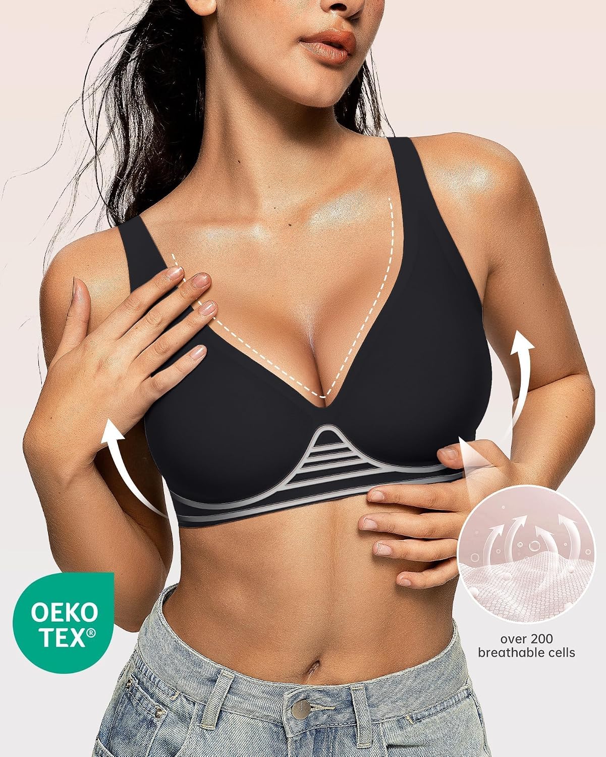 Sujetador Bralette Escote Profundo Sin Aros y Sin Costuras