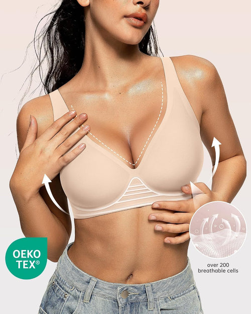 Sujetador Bralette Sin Aros Escote Profundo y Efecto Push Up