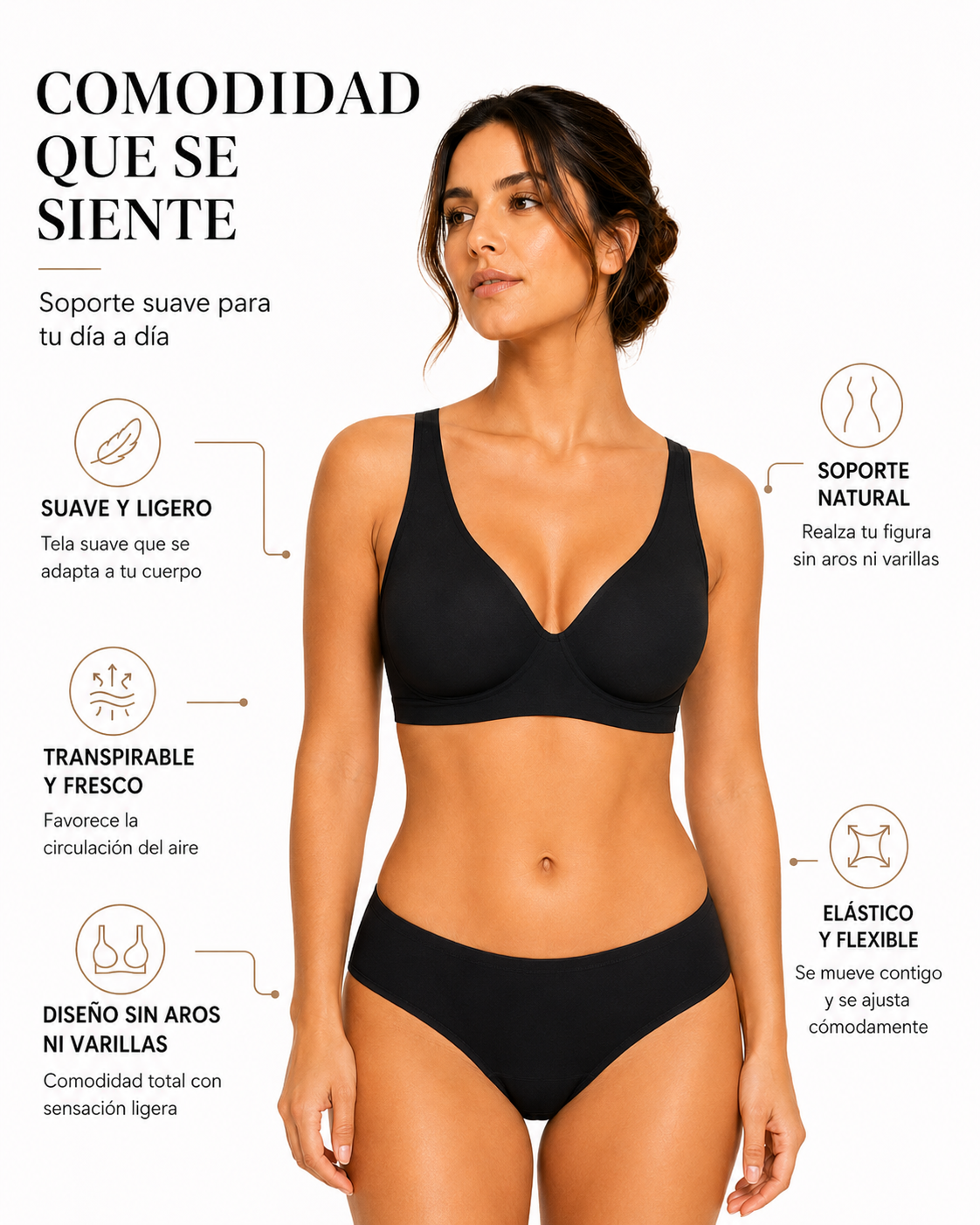 Sujetador Bralette Escote Profundo Sin Aros y Sin Costuras