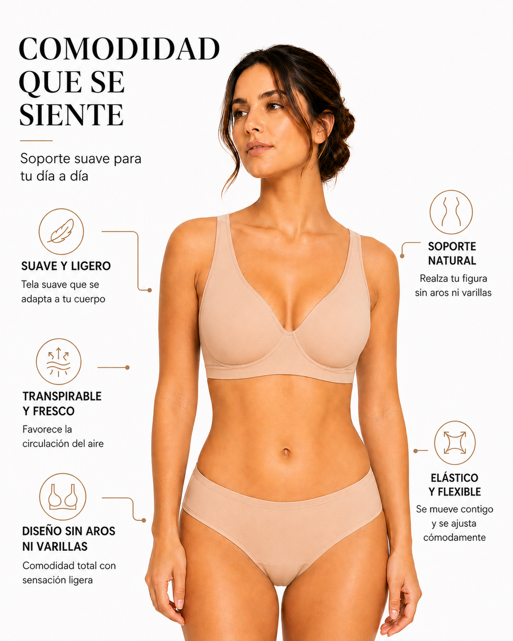 Sujetador Bralette Escote Profundo Sin Aros y Sin Costuras