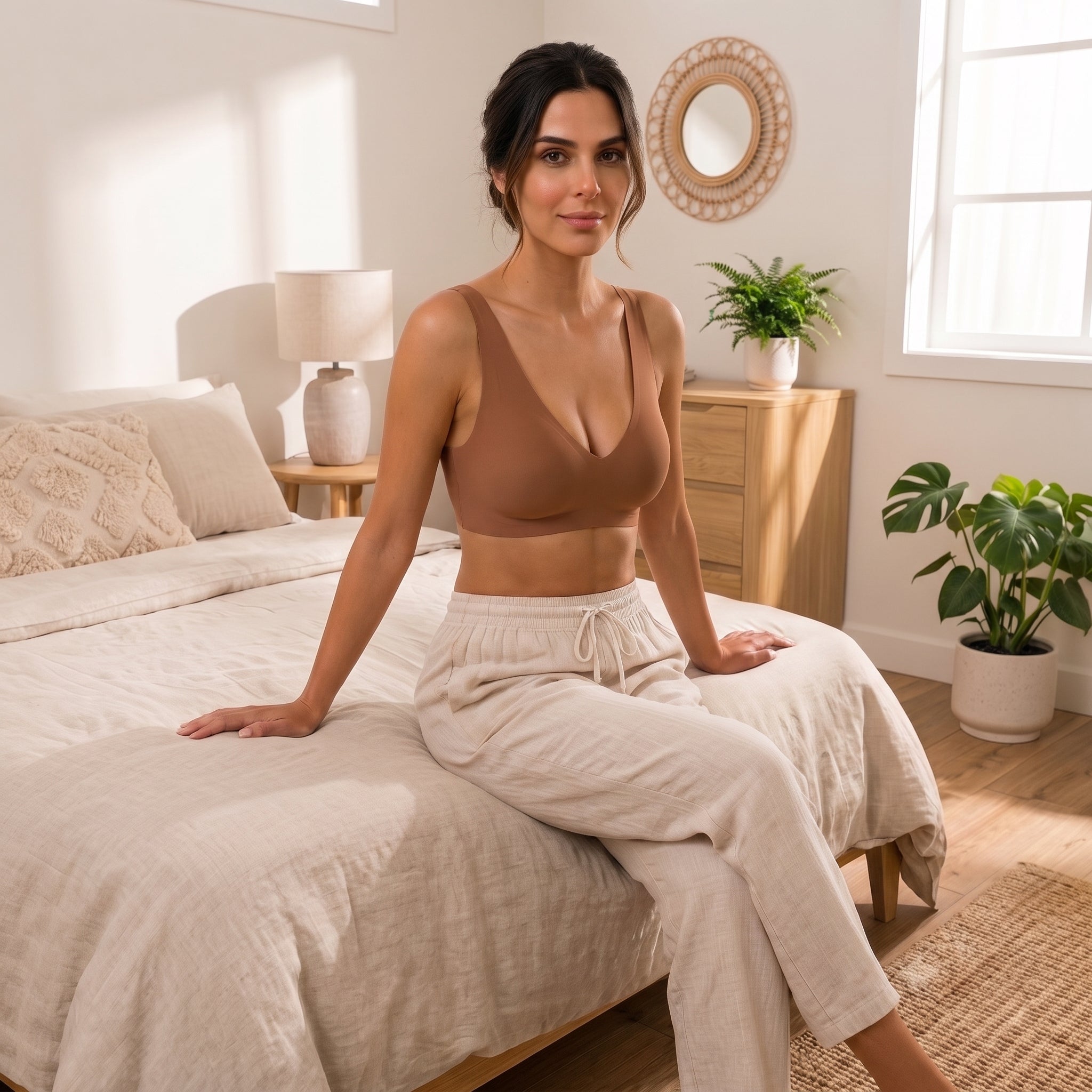 Sujetador Bralette Escote Profundo Sin Aros y Sin Costuras